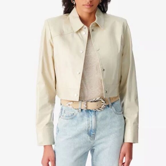 NWT IRO Devta Patent Leather Jacket Sand Size 40/ US 8 - Picture 1 of 15